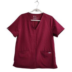 Figs Womens Casma Scrub Top Large‎ Pink Three-Pocket V-Neck Nursing Stretch